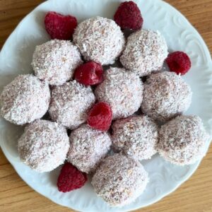 Easy Raspberry Coconut Protein Balls