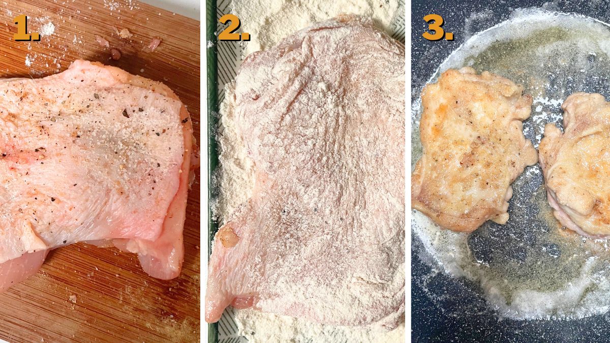 Frying the Chicken for Chicken Thigh Piccata