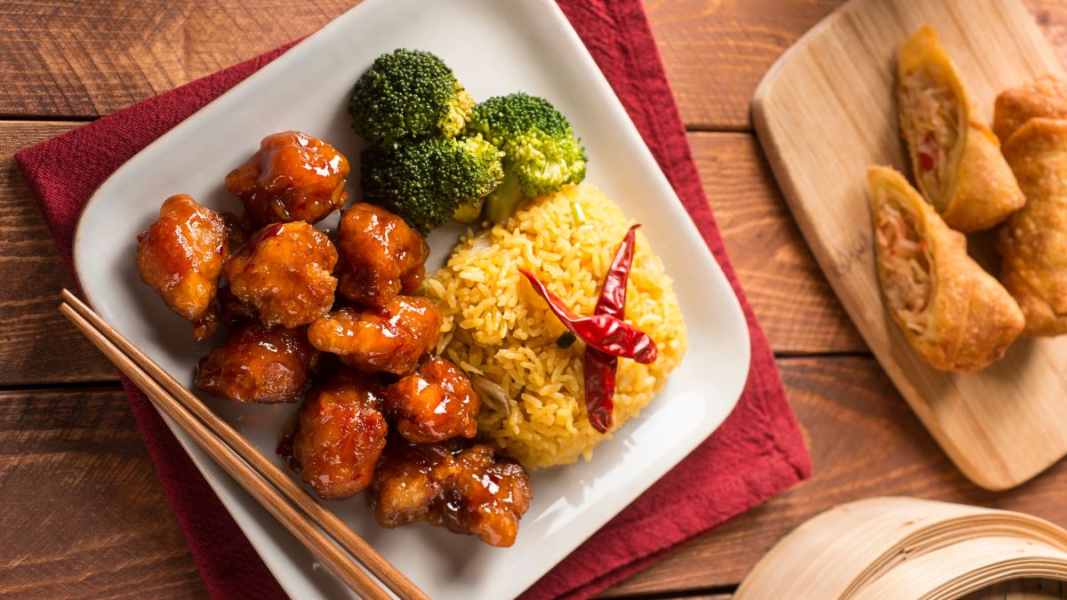 General Tso Chicken with Spring Rolls