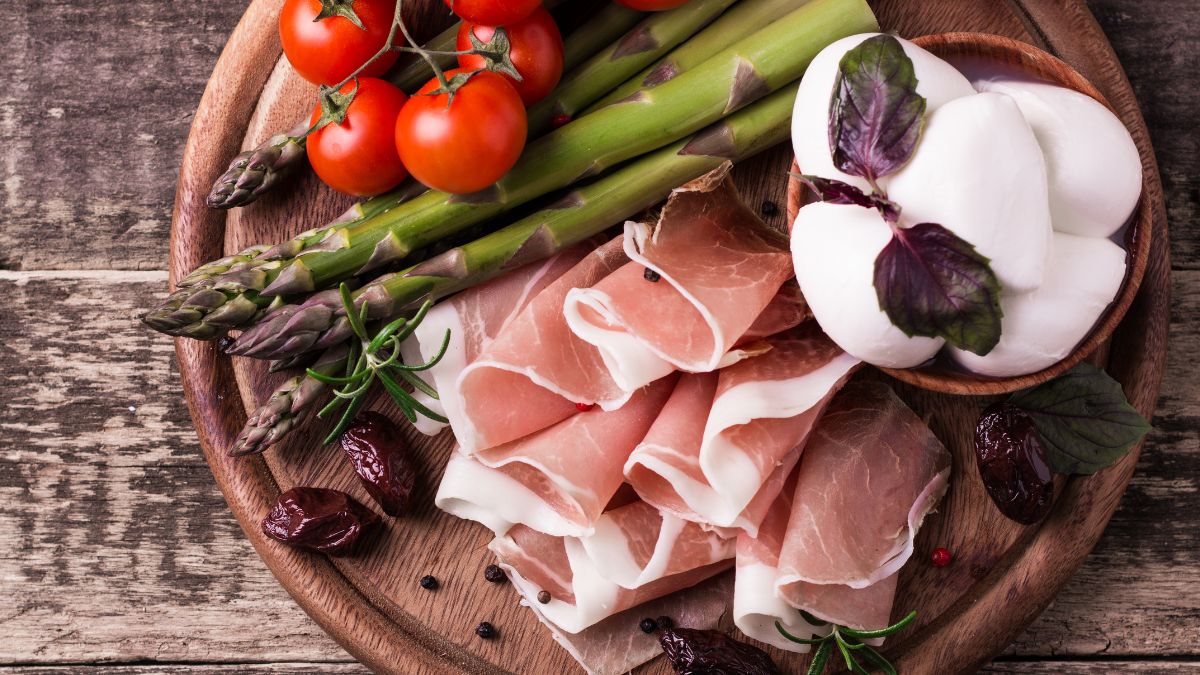 Mozzarella with Prosciutto on Charcuterie Board