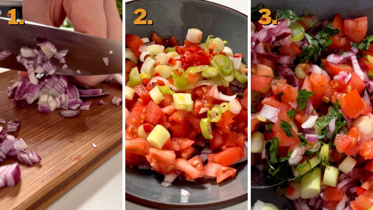 Preparing Pico de Gallo for Chilis Buffalo Chicken Salad