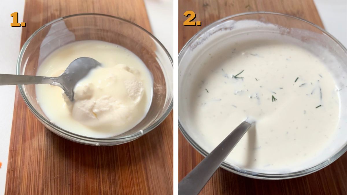 Preparing the Ranch for Chilis Buffalo Chicken Salad