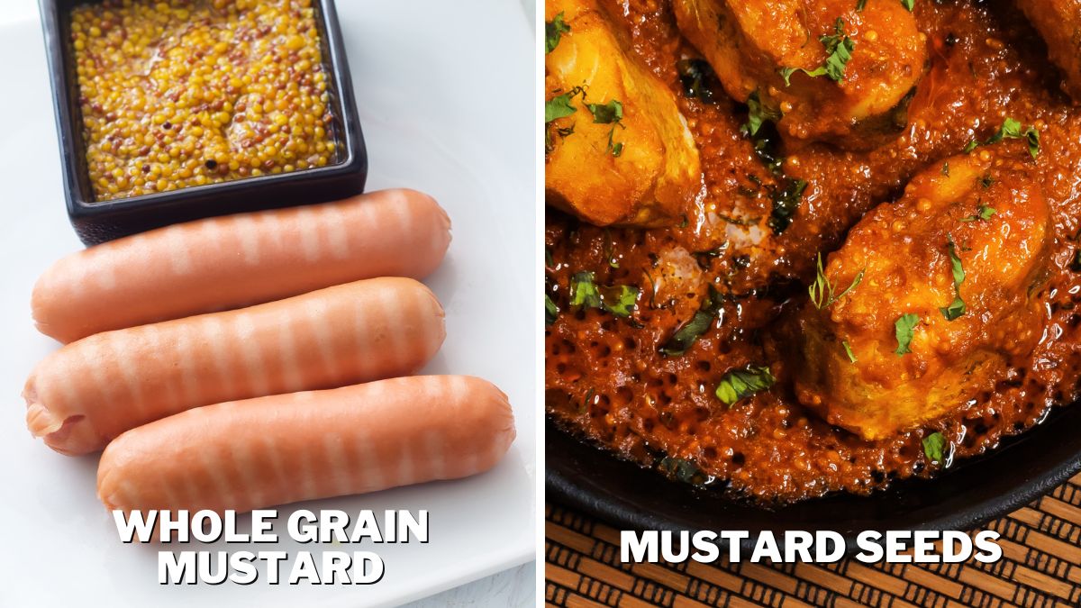 Sausages and Whole Grain Mustard and Fish in Mustard Seeds