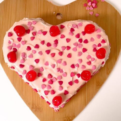 Simple Pink Heart Cake with Cherries Recipe