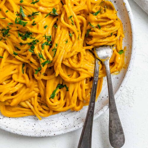 Vegan Spaghetti with Roasted Red Pepper and Sweet Potato Cream Sauce Plant Based on a Budget 18