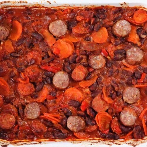 easy baked beans with sausages and bacon recipe