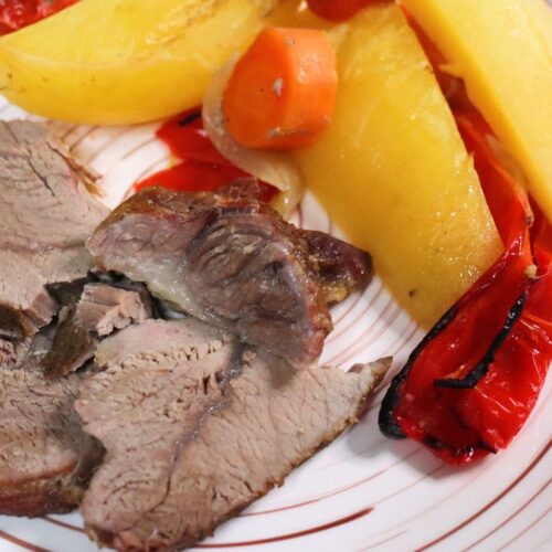 slow roasted veal with potatoes from the oven