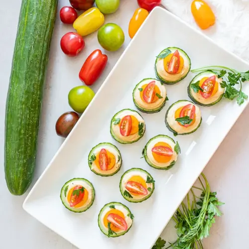 vegan cucumber hummus bites